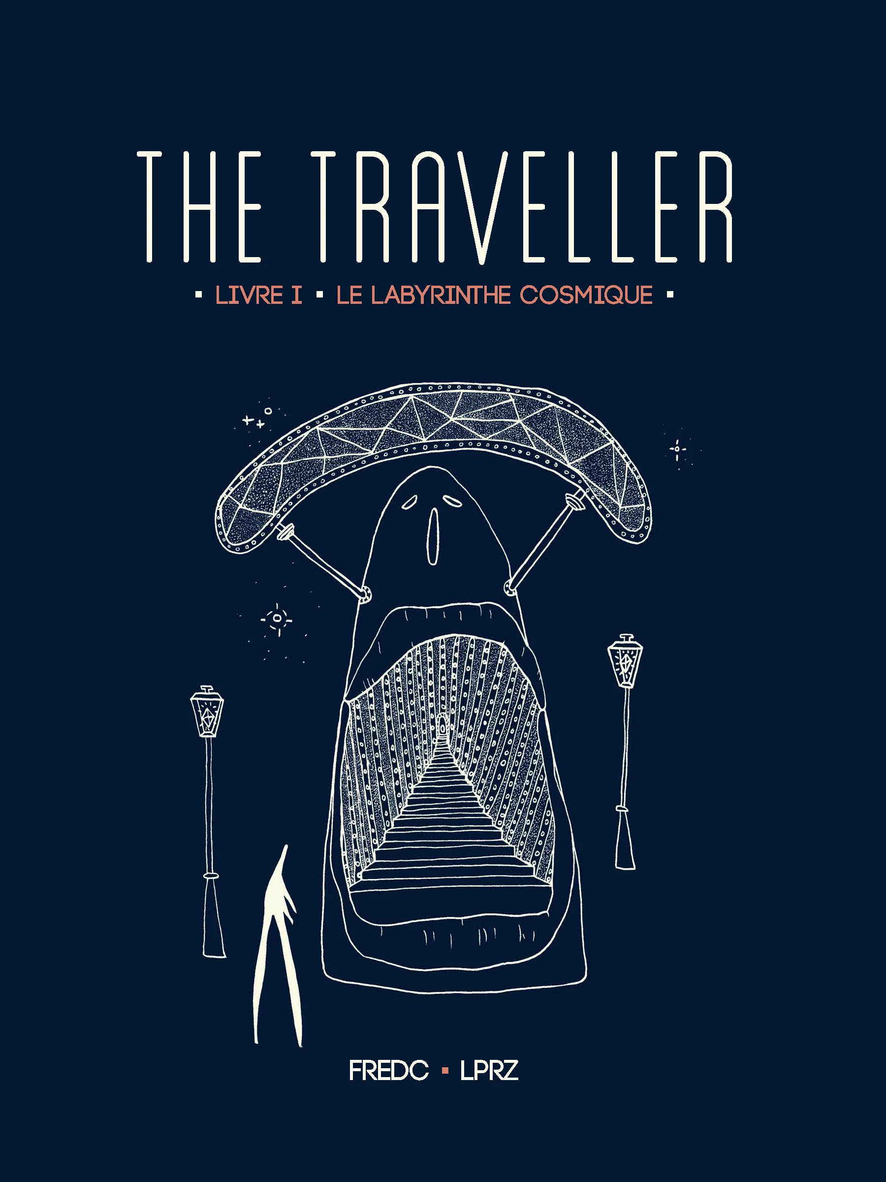 Couverture — The Traveller — Livre 01 · Le labyrinthe cosmique, roman graphique de Frédéric Cordier, encre